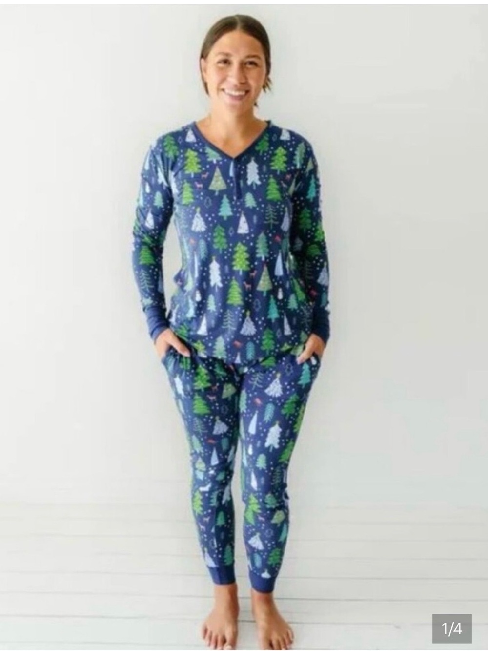 Little Sleepies Navy Blue Holiday Tree Pajama Set